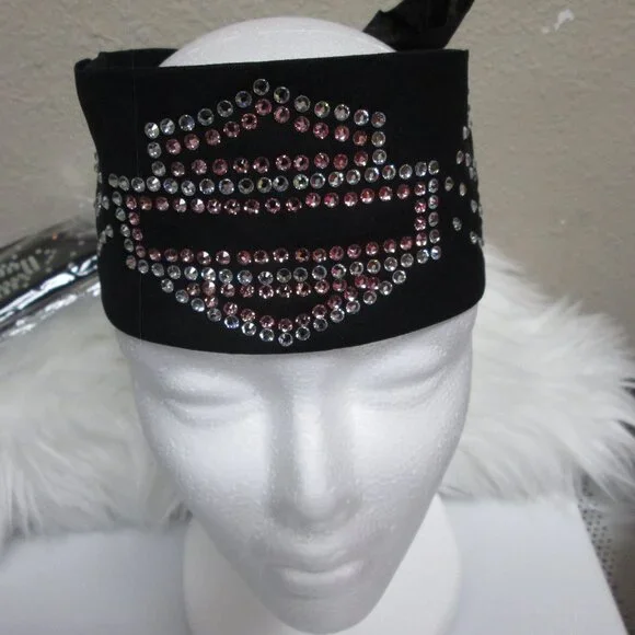 Black w/ SILVER & PINK Swarovski Crystals Bling Bling Riding Bandana SHINE! - Picture 3 of 3